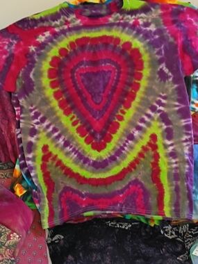 Tie-Dye Large Heart T Shirt - Purple, Pink & Green